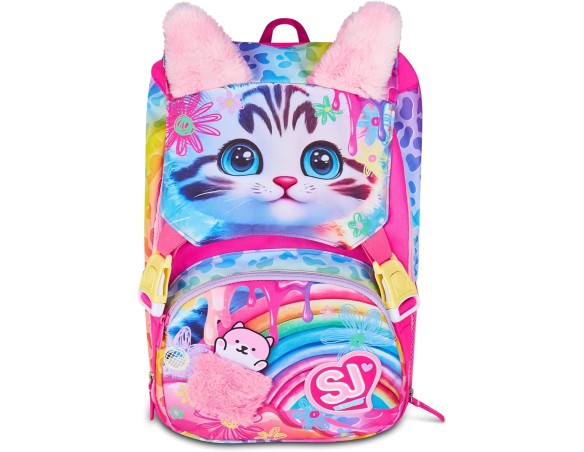 SJ GANG STYLE JAM GANG Zaino Scuola Estensibile Big, Fucsia, Zaino con Divisorio Interno, Tasca Superiore con Orecchie in Peluc