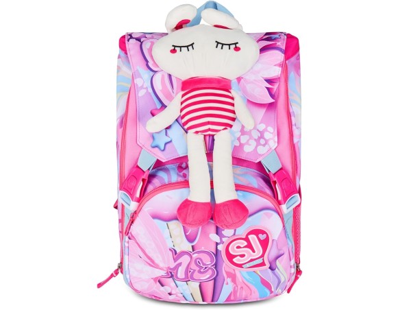 SJ GANG STYLE JAM GANG Zaino Scuola Estensibile Big, Fucsia, Zaino con Divisorio Interno, Tasca Superiore Peluche, Tasca per Bo