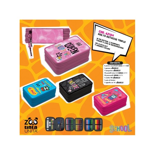 Astuccio 3zip Tinta Unita ZOO 2025 con...