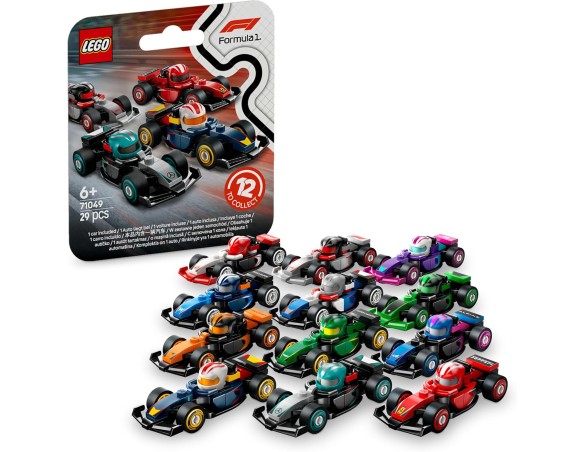 LEGO 71049 Monoposto di F1 da Collezione - Scatola con 1 di 12 Modelli di Auto da Corsa Casuali - Caschi dei Piloti e Ruote Mob