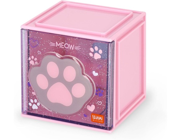Legami - Box Componibile da Scrivania Cutie Cubes, Tema Kitty, Organiser da Scrivania, Portaoggetti, Foglio di Adesivi incluso,