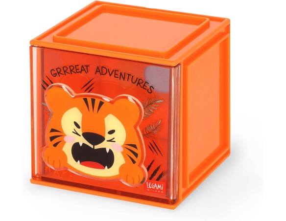 Legami - Box Componibile da Scrivania Cutie Cubes, Tema Tiger, Organiser da Scrivania, Portaoggetti, Foglio di Adesivi incluso,