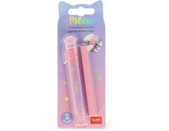 Legami - Gomma Rettrattile Meow, Gomma per cancellare, 1 gomma + 1 Refill incluso, ricaricabile, Cancella e non lascia Residui