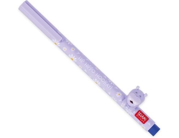 Legami - Penna Gel con Animaletto Decorativo - Lovely Friends, Tema Hippo, Evita il Rotolamento, Inchiostro Blu, Animaletto Rim