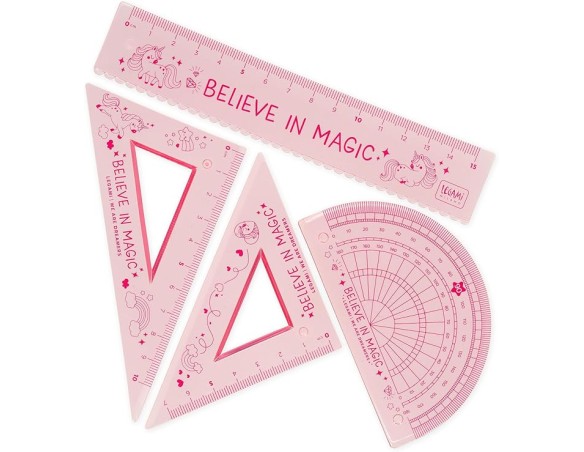 Legami - Set di Geometria, Set con Righello da 15 cm, Squadra 60° da 10 cm, Goniometro 180° per la Scuola, Custodia Inclusa, Ma
