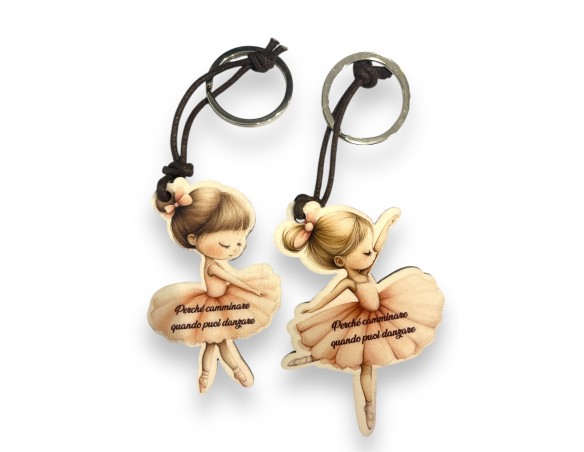 Fabula | Portachiavi della danza ballerina In Legno Naturale 7 cm spessore 4mm