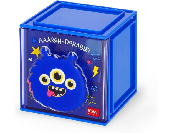 Legami - Box Componibile da Scrivania Cutie Cubes, Tema Monster, Organiser da Scrivania, Portaoggetti, Foglio di Adesivi inclus