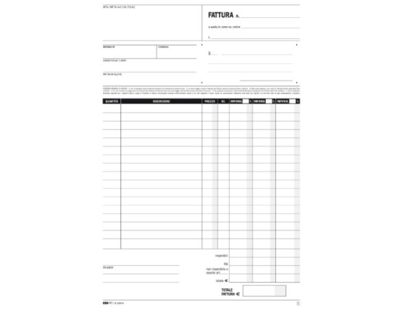 Blocco fatture 3 aliquota Iva - 50 fogli 2 copie autoricalcanti - 29,7 x 21cm - Edipro E5303A