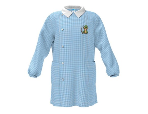 GREMBIULE SIGGI ® QUADRETTATO ASILO MASCHIETTO BAMBINO CELESTE 4182 - DINOSAURO 2,3,4,5,6,7,8 anni