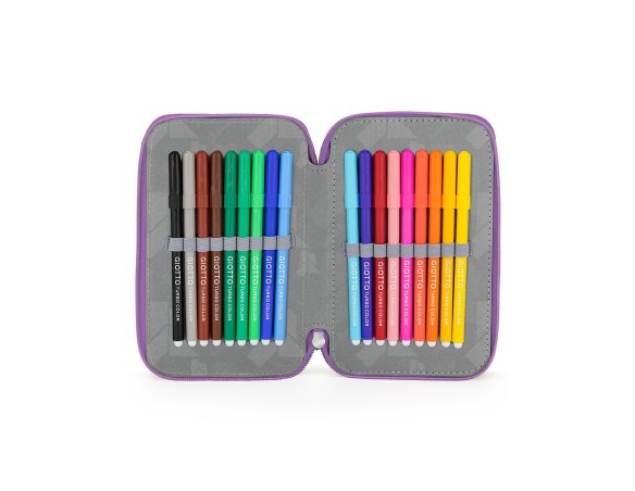 Julian Ross Pandacorno - Astuccio 3 Scomparti, 45 pezzi, 2 Penne Gel Cancellabili, Pastelli 4.0. Pennarelli Giotto