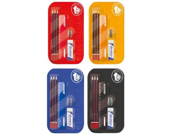 Kit ricarica astuccio 3 matite + gomma + temperino + righello TintaUnita Onetime