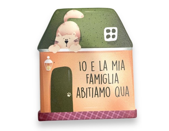 Magnete Targa io e la mia famiglia abitiamo tutti qua gatto - 8 cm
