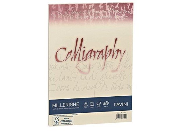 RISMA CARTONCINO MULTIUSO MILLERIGHE A4 gr.200 CALLIGRAPHY 50 FOGLI FAVINI Colore: 02 AVORIO
