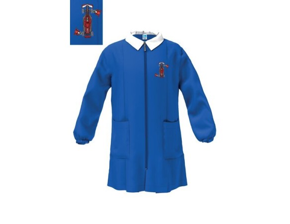 Grembiule con zip cerniera scuola elementare blu bambino Siggi Made in Italy ricamo auto formula uno 4247