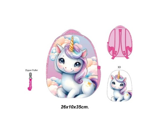 Unicorno | Zaino asilo 3d per bambini bambina Unicorno Eggy [Dimensione 35x26x10 cm]