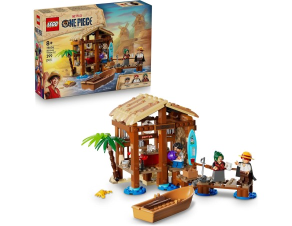 LEGO ONE PIECE 75636 La Capanna del Villaggio Foosha Giocattolo con Barca, Minifigure di Luffy, Shanks e Makino, Accessori e Po