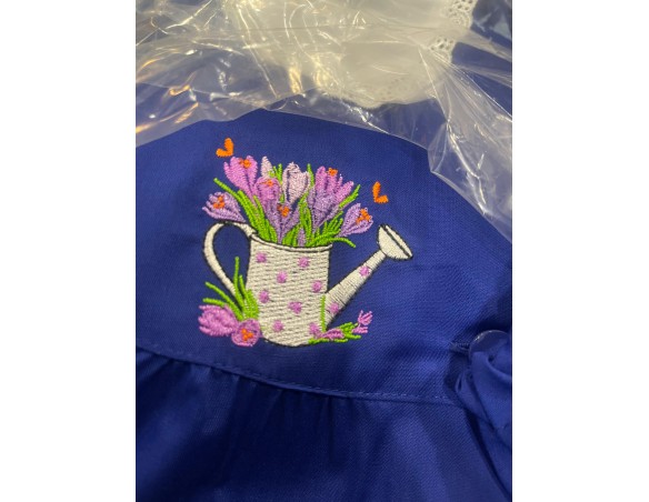 Grembiule con BOTTONE scuola elementare blu bambina Siggi Made in Italy ricamo  ragazza bambina 4213