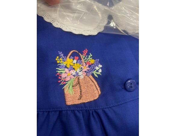 Grembiule con BOTTONE scuola elementare blu bambina Siggi Made in Italy ricamo  ragazza bambina 4213