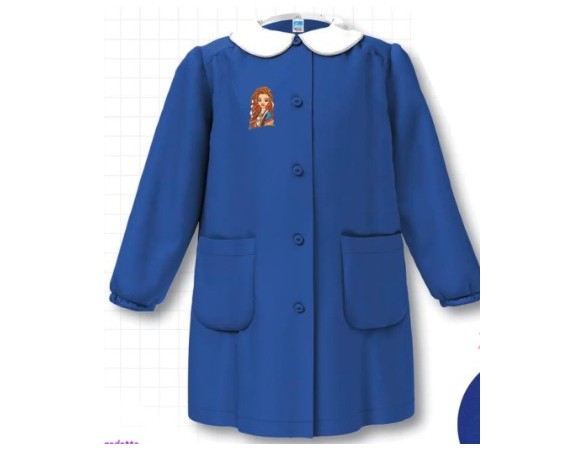 Grembiule con BOTTONE scuola elementare blu bambina Siggi Made in Italy ricamo  ragazza bambina 4214