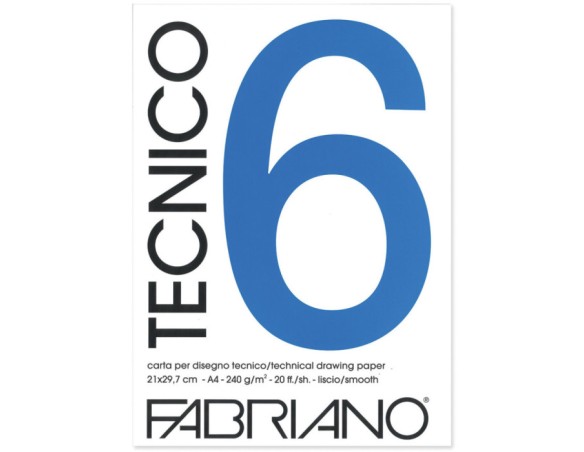 BLOCCO CARTA DISEGNO GRANA LISCIA 240 GR. BLOCCO 20 FOGLI TECNICO 6 FABRIANO