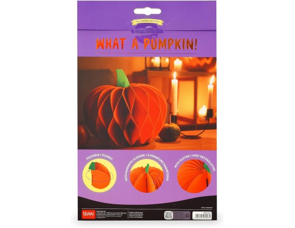 Legami - Zucca Pieghevole What a Pumpkin!, Addobbo per la Casa, Decorazione Halloween in Carta a Nido d'Ape con Decoro Glitter,