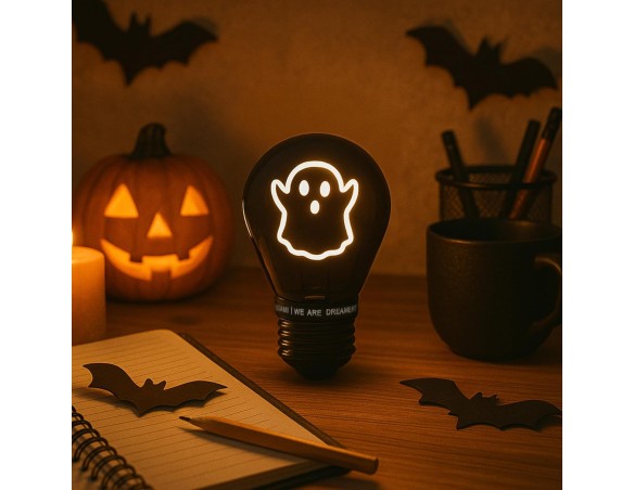 Legami - Lampada da Tavolo a forma di Lampadina, Bulb Fiction, Halloween 2025, Ricaricabile con Cavo USB, Senza Fili, Tema Fant