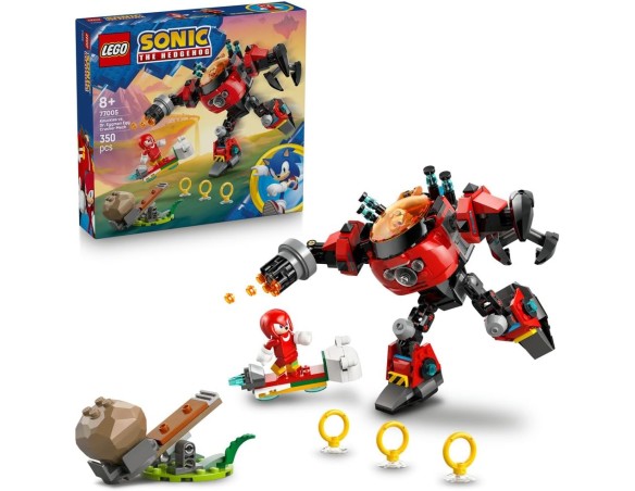 LEGO Sonic the Hedgehog Knuckles vs. il Mech Egg Crusher del Dr. Eggman - Set con 2 Minifigure, Anelli e Smeraldi del Caos - Re