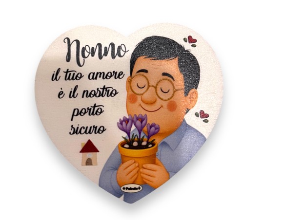 Magnete Cuore calamita nonno nonna nonni In Legno Naturale 7 CM  SPESSORE 4mm festa dei nonni