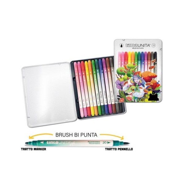 Tinta Unita metal box 12 pennarelli brush...