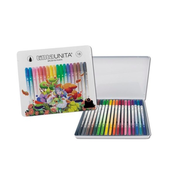 Tinta Unita metal box 18 pennarelli brush...