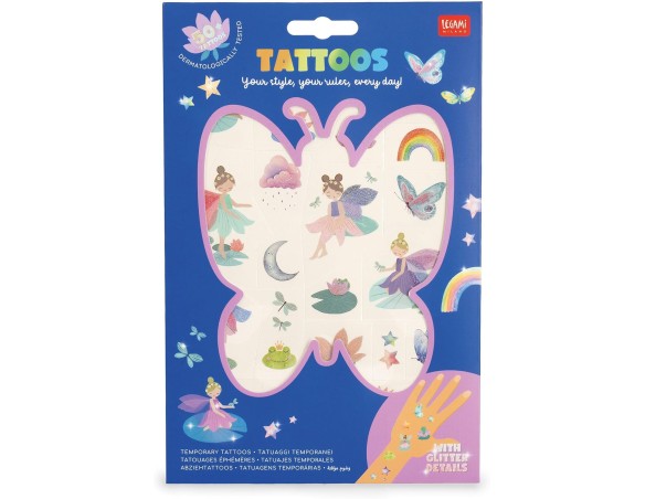Legami - Tatuaggi Temporanei per Bambini, Tema Fairy, fate Lavabili, Resistenti a Sudore e Acqua, con Dettagli Glitter, facili 