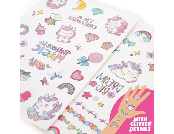 Legami - Tatuaggi Temporanei per Bambini, Tema Unicorn, Lavabili, Resistenti a Sudore e Acqua, con Dettagli Glitter, facili da 