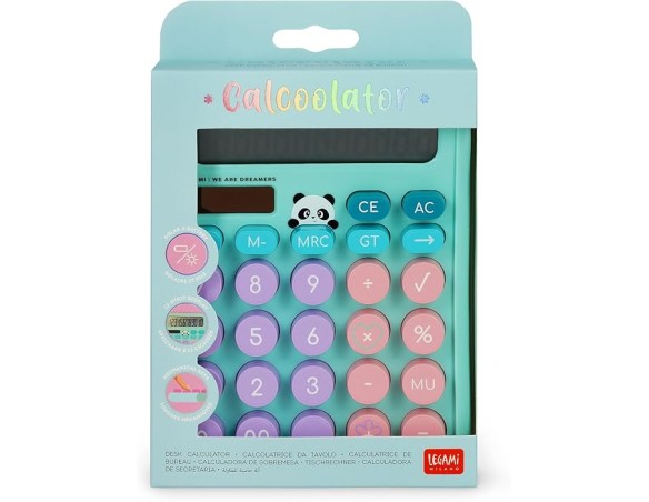 Legami - Calcolatrice da Tavolo Calcoolator, Tema Panda, Calcolatrice Solare a Doppia Alimentazione, a Batteria AAA (non inclus