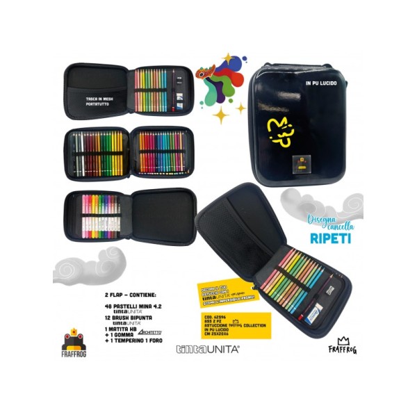 Astuccio big Fraffrog TintaUnita con pastelli,...