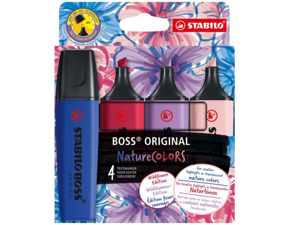 EVIDENZIATORE BOSS ORIGINAL NATURECOLORS WILDFLOWERS SET 4 COLORI STABILO