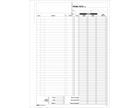 Blocco prima nota cassa entrate - uscite - iva - 50 fogli autoric. 31x21 E 5356 A - VERTICALE