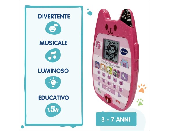 VTech Il Miaoraviglioso Telefono di Gabby, Smartphone Bambini con 4 Giochi Inclusi, Parla e Gioca con Gabby, Tastiera Numerica 