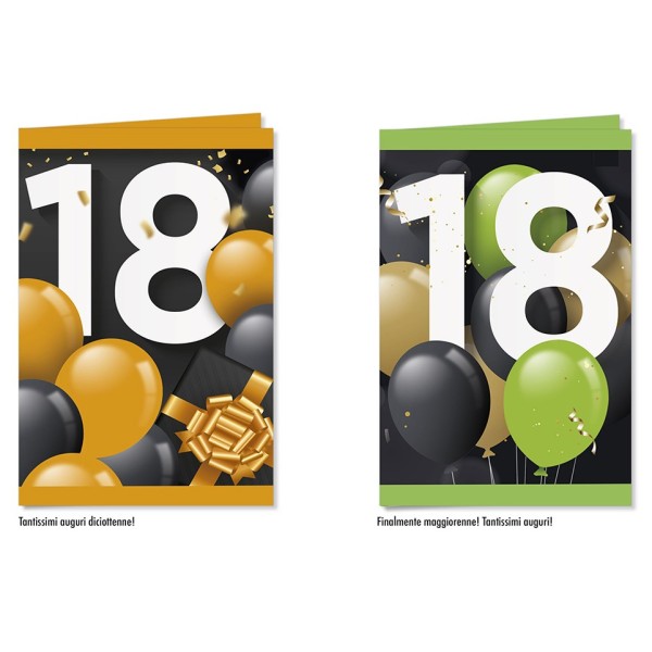 BIGLIETTO AUGURALE COMPLEANNO 8,5X13,5 18 ANNI...