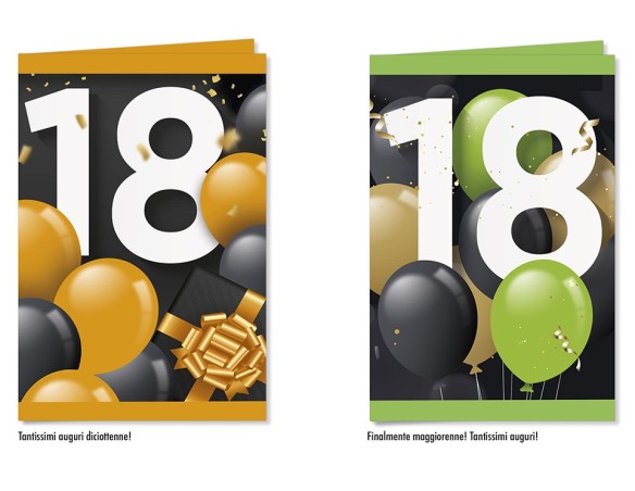 BIGLIETTO AUGURALE COMPLEANNO 8,5X13,5 18 ANNI CROMO