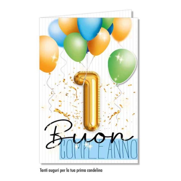 Biglietto di Auguri numero 1 applicazioni azzurro