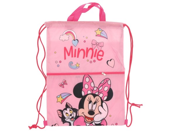 Minnie | Sacca deluxe zaino nylon con laccetti e tasca Cm. 45 - Minnie