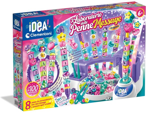 Clementoni Idea - Laboratorio delle Penne Message, Kit Creativo per Bambini 6+ Anni, con 100+ Accessori e 8 Penne Personalizzab