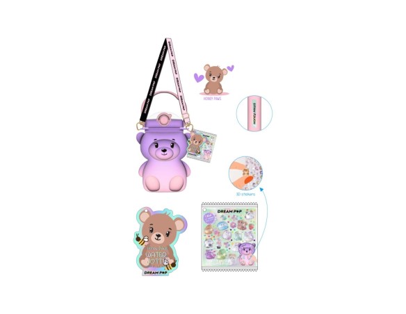 Seven | Borraccia sagomata in plastica c/stickers e tracolla orso