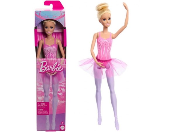 Barbie - Ballerina, bambola bionda con corpetto decorato a fiori e tutù viola rimovibile, braccia in posa da danza e scarpette 