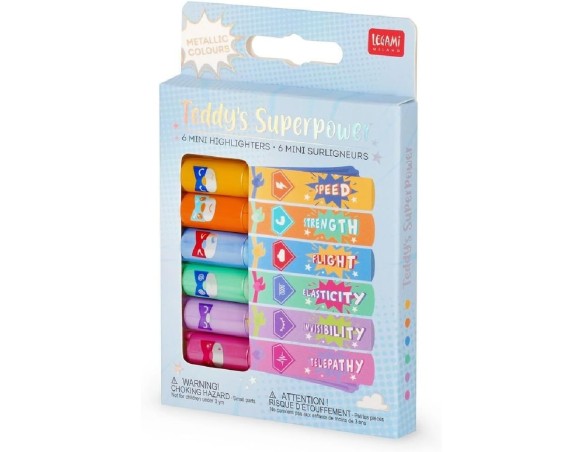 Legami Set di 6 Mini Evidenziatori - Teddy's Superpower