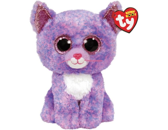 Beanie Boos | Peluche Ty Beanie Boos  Gatto - Cassidy - Rosa e Viola - Orecchie e Occhi Rosa glitter - Il peluche con gli occhi