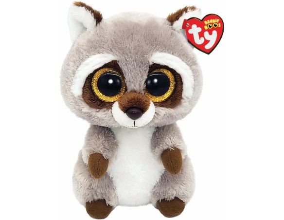 Beanie Boos | Peluche Ty Beanie Boos  Procione - Oakie - Grigio con occhioni glitter dorati - Il morbido pupazzo con gli occhi 
