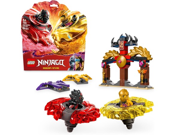 LEGO NINJAGO 71826 Battle Pack Draghi dello Spinjitzu - 2 Trottole Giocattolo, Tempio Costruibile, Elementi di Potere e 2 Minif