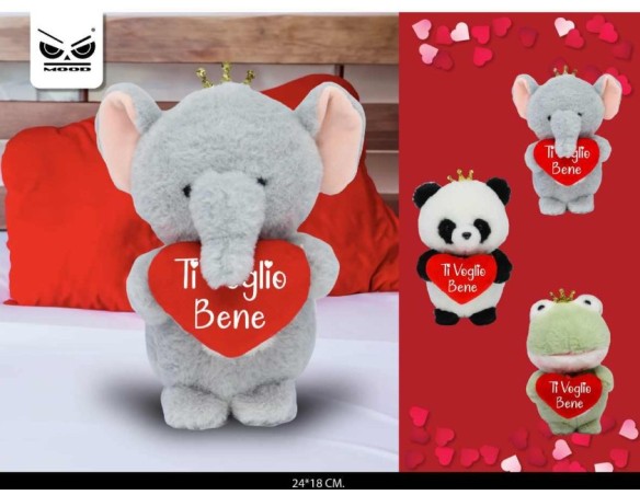 San Valentino | Peluche animale corona con cuore tvb panda rana elefante amore san valentino 18 CM