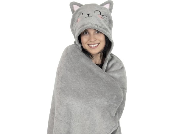 Legami - Coperta con Cappuccio Cosy Hugs! Tema Kitty Gatto, con Tasche Scaldamani e Cappuccio, Coperta in Poliestere, Chiusura 